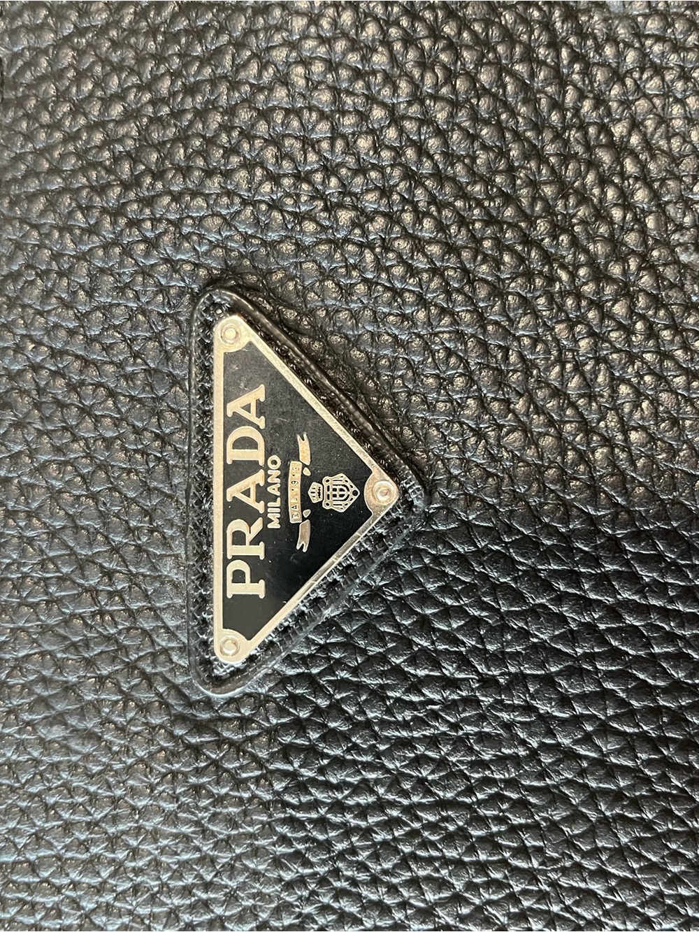 Prada Black Pebbled Leather Zip Pouch with Silver Triangle Logo - Picture 4 of 8